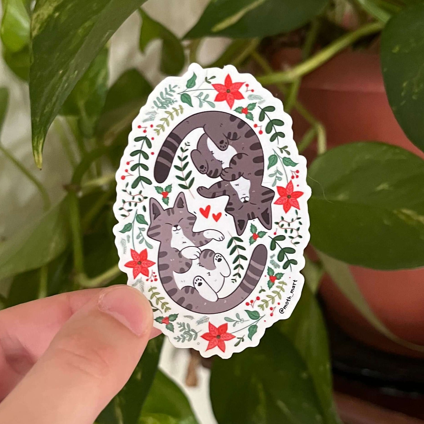 Poinsettia Cats Sticker