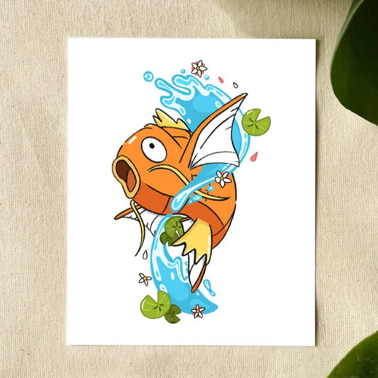 Magikarp koi fish Pokemon jumping out of water.
