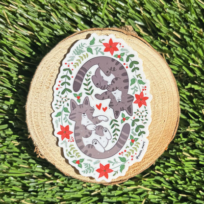 Poinsettia Cats Sticker