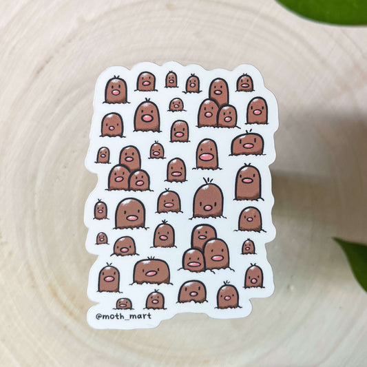 An illustration of mole like creatures on a wood background.