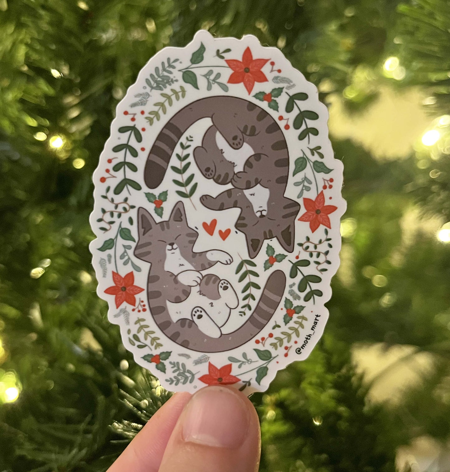 Poinsettia Cats Sticker